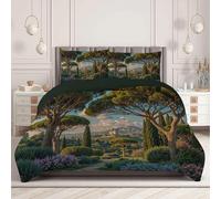 SMBHIAON Mediterranean Scenery Super King Duvet,Tall Pine Forest Design Reversible Coverless Duvet, Soft Warm All Seasons Comforter Washable Microfiber Quilt With Pillowcases,260X230Cm,Dark Green