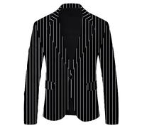 SMBHIAON Mens Blazer Jacket,Large Size Vertical Stripe Regular Fit One Button Suit Blazer, Fashion Lapel With Pocket Business Work Formal Tuxedo Suit Jackets,Black White,3Xl