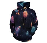 SMBHIAON Men'S Hooded Sweatshirt 3D Planets Rocket Illustrations Full Printed Drawstring Pullover Top Fashion Space Theme Hoodie Long-Sleeved Autumn Winter Sports Blouse,S-6Xl,Dark Blue