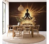 SMBHIAON Modern Light and Shadow Art Wallpaper Portrait Luminous Lotus Wallpaper Mural 450 × 315 cmYellow wall muralfor Bedroom Living Room Kitchen Wall Shelf Furniture