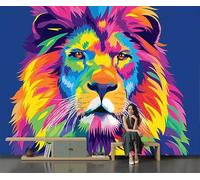 SMBHIAON Modern Pop Art Mural Wallpaper,Majestic Lion Panoramic Wallpaper, Wall Mural Decoration Poster 300 × 210 Cm Murals for Living Room Bedroom Hallway, Yellow Pink