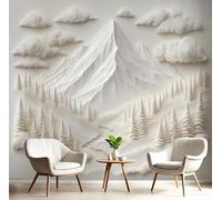SMBHIAON Mountains Forest Patterns Wall Mural -Beige 3D Paper Sculpture Art, 3D Panoramic Wallpaper, 400×280 cm, Wall Sticker Poster for Living Room, Bedroom & Home Decoration