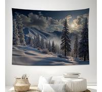 SMBHIAON Mountains Trees Sunlight Tapestry, Nordic Winter Scenery Wall Hanging Tapestries,Blue White Wall Art For Bedroom Living Room,230 X 180 Cm