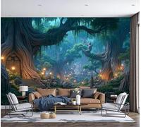 SMBHIAON Mysterious Forest Mural Wallpaper for Living Room Ancient Tree Roots Wall Mural for Tv Backdrop Bedroom Hallway Hall Lounge - 300 × 210 Cm,Dark Green