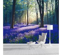 SMBHIAON Natural Forest Scene Mural Wallpaper for Living Room Sunlight Bluebell Flower Scenery Wall Mural for Tv Backdrop Bedroom Hallway Hall Lounge - 150 × 105 Cm,Purple