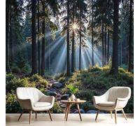 SMBHIAON Natural Forest Scene Murals, Tall Tree Illustrations Wall Mural Wallpaper, Dark Green Wallpaper for Bedroom Living Room Decor 250 × 175 cm (Not Self-Adhesive)