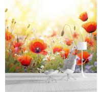 SMBHIAON Natural Scenery Wall Mural 3D Sunshine Red Poppies Wallpaper Large Red Wall Wallpaper for Living Room Bedroom 250 × 175 Cm