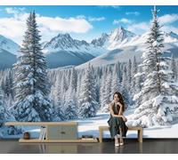 SMBHIAON Navy Blue Wallpaper Pine Forest Mountain Scenery Wallpaper Realistic Snow Scene Wall Mural 150 × 105 Cm Large Photo Wallpapers for Bedroom Living Room Tv Backdrop Hallway
