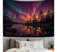 SMBHIAON Northern Lights Lake Views Tapestry Wall Hanging Dreamy Forest Scenery Tapestries Party Decor For Bedroom Dorm Room Decorative Wall Art, Green-Purple, 200 X 150 Cm