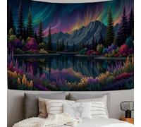 SMBHIAON Northern Lights Lakeside Mountains Tapestry, Dream Forest Wall Hanging Tapestries,Purple-Green Wall Art For Bedroom Living Room,230 X 180 Cm