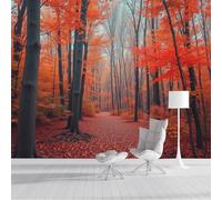 SMBHIAON Orange-Red Wallpaper 3D Tall Trees Wallpaper,Autumn Forest Scenery Panoramic Wall Murals for Bedroom Living Room Tv Backdrop Hallway Hall Lounge,450 × 315 Cm