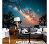 SMBHIAON Orange Wallpaper 3D The Vast Milky Way Wallpaper,The Night was Empty Fields were Deserted Panoramic Wall Murals for Bedroom Living Room Tv Backdrop Hallway Hall Lounge,200 × 140 Cm