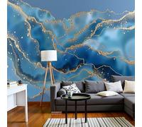 SMBHIAON Panoramic Wallpaper,Abstract Fluid Art Silk Cloth Wall Murals,Golden Crackle Mural Wallpaper for Living Room Bedroom Home Decoration,Blue,200 × 140 Cm