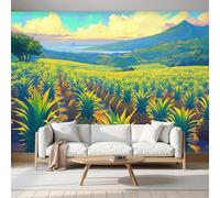 SMBHIAON Panoramic Wallpaper,Abstract Oil Painting Silk Cloth Wall Murals,Hawaiian Pineapple Fields Mural Wallpaper for Living Room Bedroom Home Decoration,Yellow-Green,450 × 315 Cm