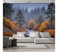 SMBHIAON Panoramic Wallpaper,Autumn Road Scenery Silk Cloth Wall Murals,Misty Tree Scene Mural Wallpaper for Living Room Bedroom Home Decoration,Yellow,250 × 175 Cm
