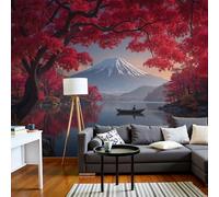SMBHIAON Panoramic Wallpaper Landscape Painting,3D Maple Tree Mount Fuji Pattern Effect Photo Wallpaper,Red Mural Panoramic, Large Photo Mural 150 × 105 Cm for Bedroom Living Room Office Decoration