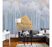 SMBHIAON Panoramic Wallpaper,Minimalist Style Silk Cloth Wall Murals,Poplar Forest Scene Mural Wallpaper for Living Room Bedroom Home Decoration,Light Gray,450 × 315 Cm