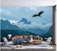 SMBHIAON Panoramic Wallpaper,Mountain Landscape Silk Cloth Wall Murals,Mountains Eagles Soaring Mural Wallpaper for Living Room Bedroom Home Decoration,Dark Green,250 × 175 Cm