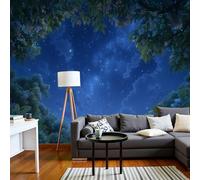 SMBHIAON Panoramic Wallpaper Natural Forest,3D Starry Sky Green Leaf Design Effect Photo Wallpaper,Dark Blue Mural Panoramic,Large Photo Mural 200 × 140 Cm for Bedroom Living Room Office Decoration