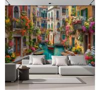 SMBHIAON Panoramic Wallpaper Oil Painting Style,3D Urban Waterway Lanes Effect Photo Wallpaper,Yellow Mural Panoramic, Large Photo Mural 400 × 280 Cm for Bedroom Living Room Office Decoration