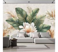 SMBHIAON Panoramic Wallpaper Retro Plants,3D Green Leaves Floral Patterns Effect Photo Wallpaper,Dark Green Mural Panoramic, Large Photo Mural 300 × 210 Cm for Bedroom Living Room Office Decoration