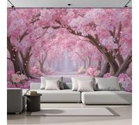SMBHIAON Panoramic Wallpaper Romantic Scenery,3D Pink Tree-Lined Path Effect Photo Wallpaper,Blush Powder Mural Panoramic,Large Photo Mural 150 × 105 Cm for Bedroom Living Room Office Decoration