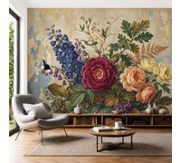 SMBHIAON Papier Peint Panoramique 3D Classical Still Life Bouquet 200 × 140 cm Deep Red Peony Green Leaves Tapisserie Papier Peint Pour Chambre Salon Chambre Décoration Murale,Dark Green
