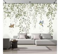 SMBHIAON Papier Peint Panoramique 3D Ink Painting Plants 400 × 280 Cm Willow Tree and Bird Pattern Tapisserie Papier Peint Pour Chambre Salon Chambre Décoration Murale,Green White