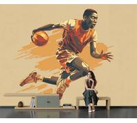 SMBHIAON Papier Peint Panoramique 3D Movement Left and Right 350 × 256 Cm Basketball Player Dribbling Tapisserie Papier Peint Pour Chambre Salon Chambre Décoration Murale,Light Orange