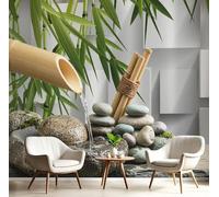 SMBHIAON Pebbles Bamboo Forest 3D Silk Wall Mural Japanese Zen-Inspired Still Life Photo Wallpaper Poster Picture Design for Living Room Kids' Bedroom & Home Interiors,350 × 256 Cm,Green-Gray
