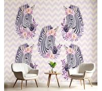 SMBHIAON Photo Wallpaper Animal Illustrations 200 × 140 Cm - Wall Mural Deco Zebra Floral Pattern Wallpaper for Living Room - Home Decoration Bedroom Kitchen Wall Paper - Purple