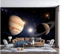 SMBHIAON Photo Wallpaper Celestial Wonders 200 × 140 Cm - Jupiter and Saturn in Space Wall Mural Home Decoration Orange Murals Wall Art Modern Design Art Print Bedroom Living Room