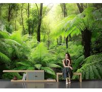 SMBHIAON Photo Wallpaper Ferns Trees 400 × 280 Cm - Wall Mural Deco Non-Woven Art Print Wallpaper for Living Room - Home Decoration Bedroom Kitchen Wall Paper - Tropical Rainforest-Sage Green