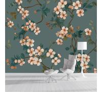 SMBHIAON Photo Wallpaper Floral Patterns 250 × 175 Cm - Wall Mural Deco Flower and Leaf Elements Wallpaper for Living Room - Home Decoration Bedroom Kitchen Wall Paper - Peach Pink