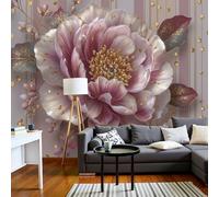 SMBHIAON Photo Wallpaper Gorgeous Floral Theme 400 × 280 Cm - Gold Leaf Peony Wall Mural Home Decoration Blush Powder Murals Wall Art Modern Design Art Print Bedroom Living Room
