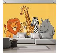 SMBHIAON Photo Wallpaper Lions Cheetah Patterns 250 × 175 Cm - Wall Mural Deco Non-Woven Art Print Wallpaper for Living Room - Home Decoration Bedroom Kitchen Wall Paper - Cartoon Wild Animals-Yellow