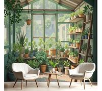 SMBHIAON Photo Wallpaper Realistic Style 300 × 210 Cm - Wall Mural Deco Sunlight Potted Plants Wallpaper for Living Room - Home Decoration Bedroom Kitchen Wall Paper - Sage Green