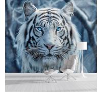 SMBHIAON Photo Wallpaper Realistic Wildlife 350 × 256 Cm - Wall Mural Deco Blue Eyes White Tiger Wallpaper for Living Room - Home Decoration Bedroom Kitchen Wall Paper - White