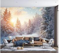 SMBHIAON Photo Wallpaper Winter Forest 300 × 210 Cm - Wall Mural Deco Snowflakes Sunlight Tree Elements Wallpaper for Living Room - Home Decoration Bedroom Kitchen Wall Paper - Orange
