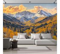 SMBHIAON Poplar Trees Sunset Scenery Photo Wallpaper, Luxury Silk Wall Mural Decor Autumn Mountain Scenery Wall Sticker for Bedroom, Living Room, Sofa Backdrop Decor 400 × 280 Cm, Yellow-Green