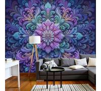 SMBHIAON Psychedelic Floral Patterns Murals,Magnificent Mandala Wall Mural Wallpaper, Purple Wallpaper for Bedroom Living Room 150 × 105 Cm Artwork Background Wall Stickers (Not Self-Adhesive)