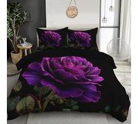 SMBHIAON Purple Roses Double Bedset - Light Weight Plants And Flowers Reversible Duvet Cover Set - Easy Care Super Soft Bedding Sets With Pillowcases - Violet