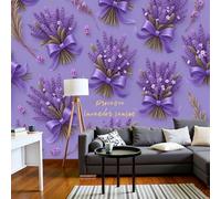 SMBHIAON Purple Wallpaper 3D Lavender Bouquet Pattern Wallpaper,French Pastoral Style Panoramic Wall Murals for Bedroom Living Room Tv Backdrop Hallway Hall Lounge,250 × 175 Cm