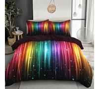 SMBHIAON Rainbow-Colored Vertical Lines Bedding Super King Bed Duvet Cover And Pillowcase Set Color Spectrum Soft Microfiber Red Bedding Decor 260×220 Cm Quilt Cover