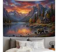 SMBHIAON Realistic Animal Landscapes Wall Tapestry Hanging Sunset Snow-Capped Mountains Bear Pattern Tapestries Decor Bedroom Cafe Living Room Background, 150 X 100 Cm,Orange