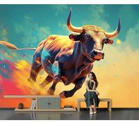 SMBHIAON Realistic Animals Mural Wallpaper for Living Room Running Cow Wall Mural for Tv Backdrop Bedroom Hallway Hall Lounge - 150 × 105 Cm,Orange