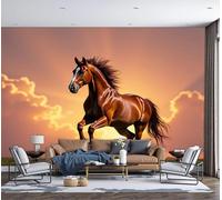 SMBHIAON Realistic Animals Wall Mural 3D Galloping Horses At Sunset Wallpaper Large Orange-Red Wall Wallpaper for Living Room Bedroom 300 × 210 Cm