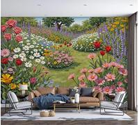 SMBHIAON Realistic Oil Painting Murals, Rose and Daisy Patterns Wall Mural Wallpaper, Sage Green Wallpaper for Bedroom Living Room Decor 400 × 280 Cm (Not Self-Adhesive)