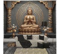 SMBHIAON Realistic Religion Tapestry,Golden Buddha White Lotus Dragon Pillar Wall Tapestry Silver-Gray Wall Hanging Decoration For Bedroom Living Room 200 X 150 Cm