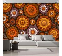 SMBHIAON Retro Floral Pattern Mural Wallpaper for Living Room Orange Daisy Pattern Wall Mural for Tv Backdrop Bedroom Hallway Hall Lounge - 250 × 175 Cm,Brown